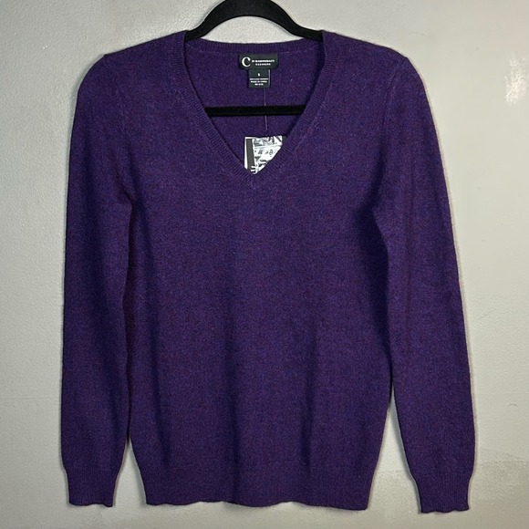 C by Bloomingdales 100% Cashmere Sweater Women's Small Purple V Neck NWT - Picture 3 of 5